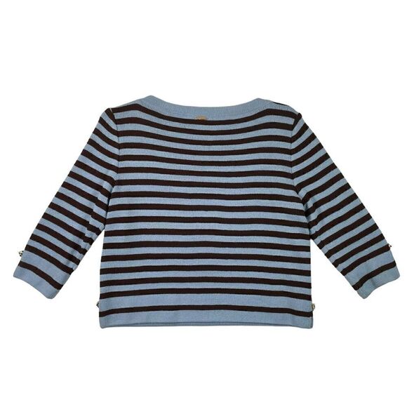 St. John Sport Womens Petite Blue And Black Striped Long Sleeve Wool Blend Top - Picture 8 of 10